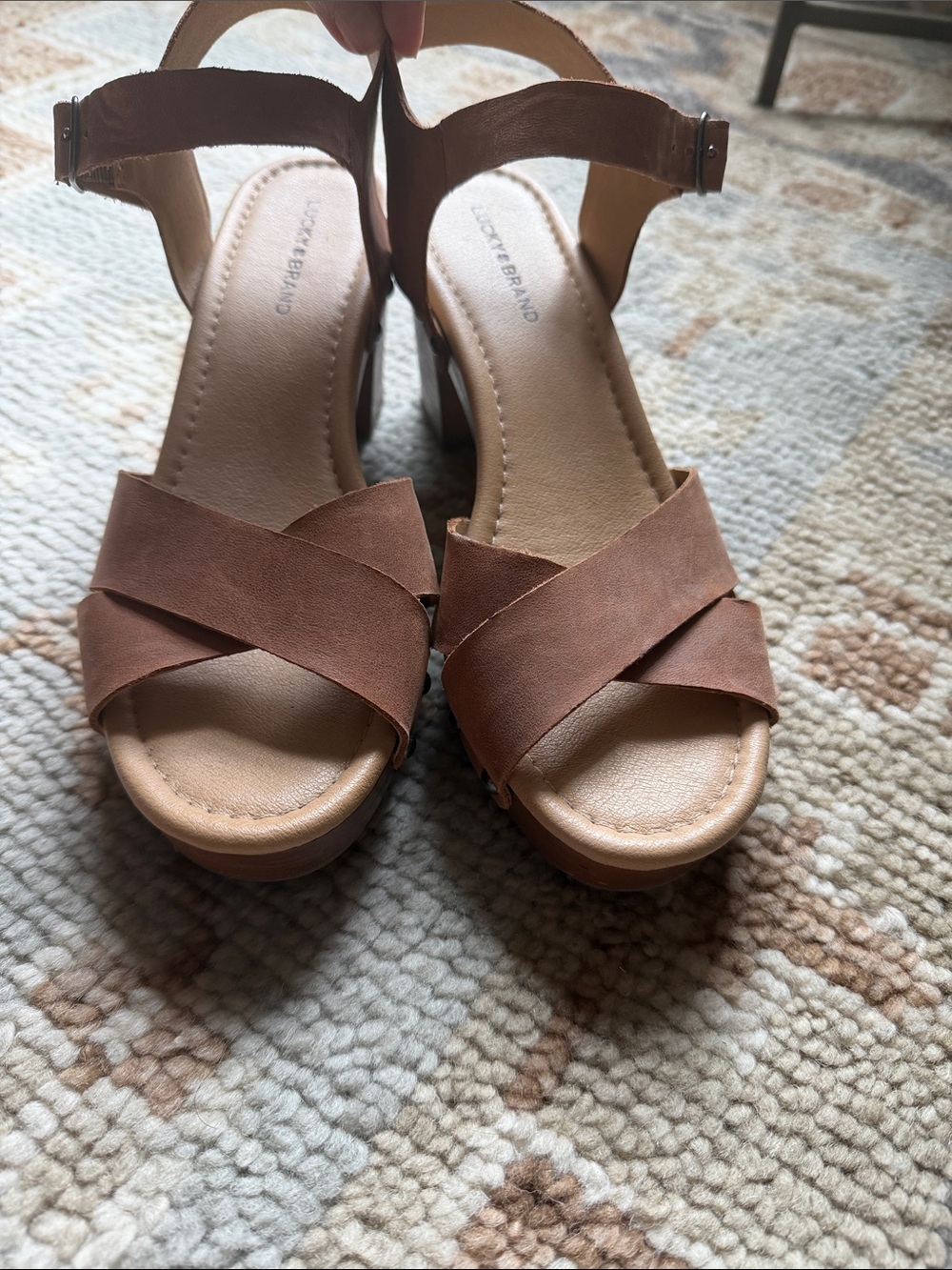 Lucky Brand Brown Leather Crisscross Platform Sandals